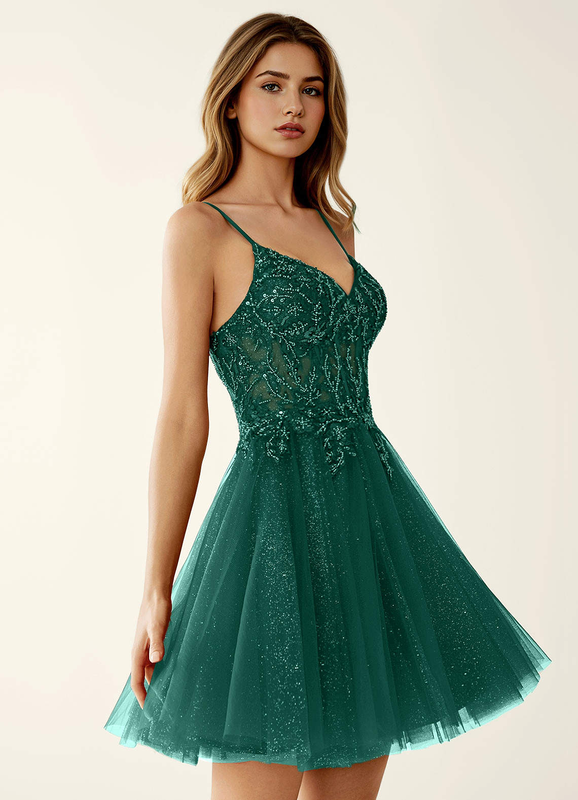 lace green mini dress Lace-Bodice Short Babydoll Homecoming Dress -PromGirl Sage Green / 00