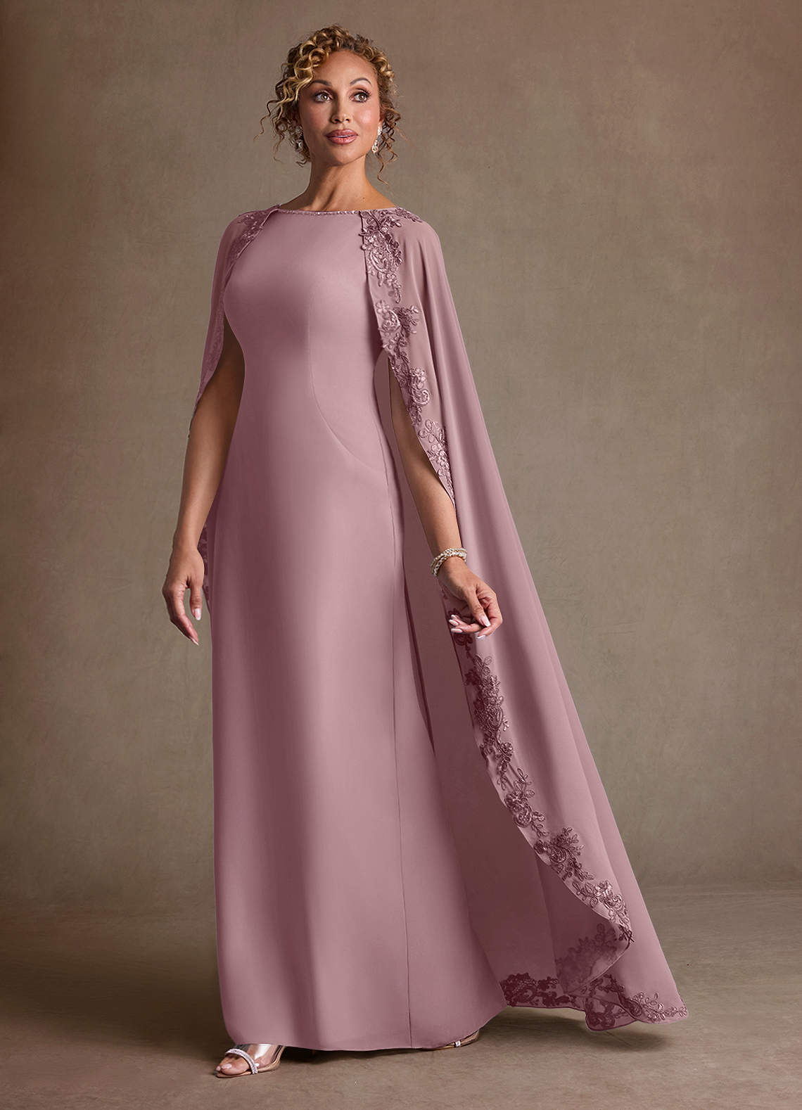 Azazie Artemisia vestidos de madre de la novia Vestido de Rosa Polvorienta de Gasa de Corte Recto con Encaje image3