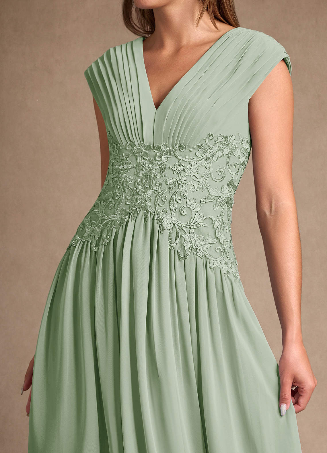 Azazie Hudson Mother of the Bride Dresses Dusty Sage A-Line Lace Dress image7