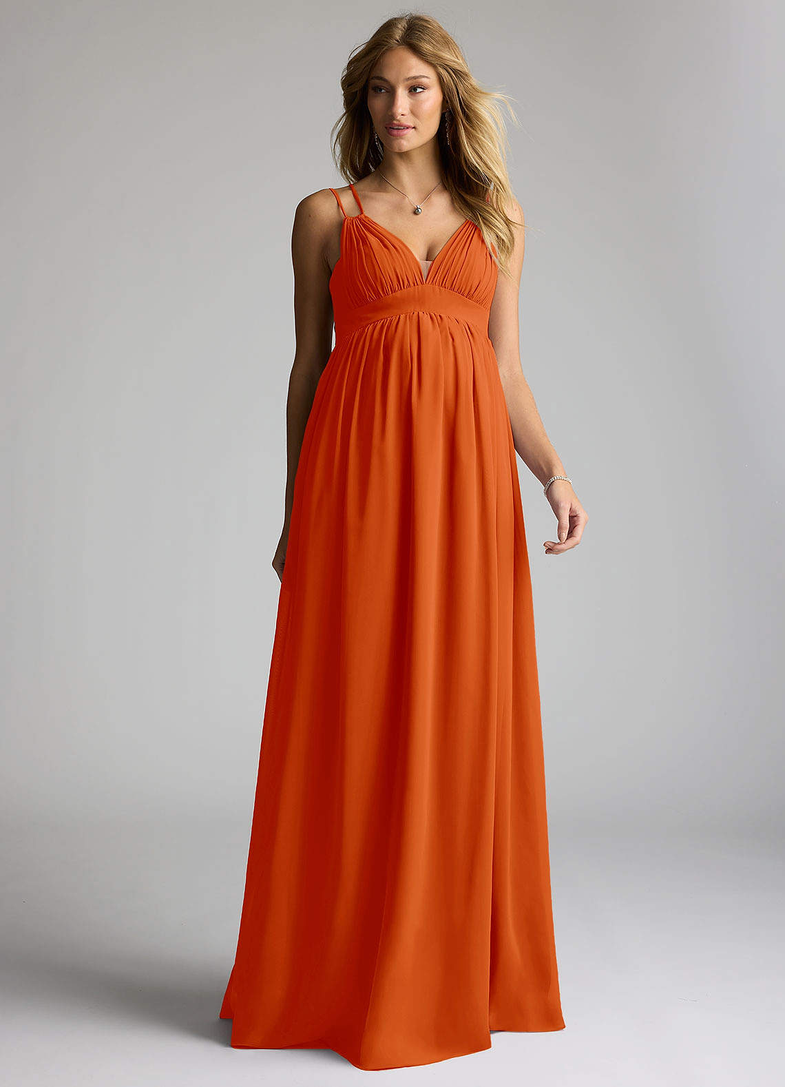 Azazie Emree Zwangerschaps Bruidsmeisjekleding A-Lijn Chiffon Vloerlengte Jurk image1