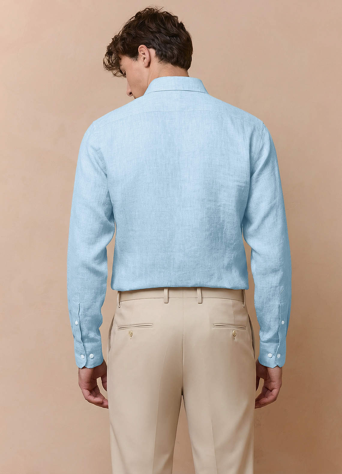 front Elliot Sky Blue 100% Linen Dress Shirt