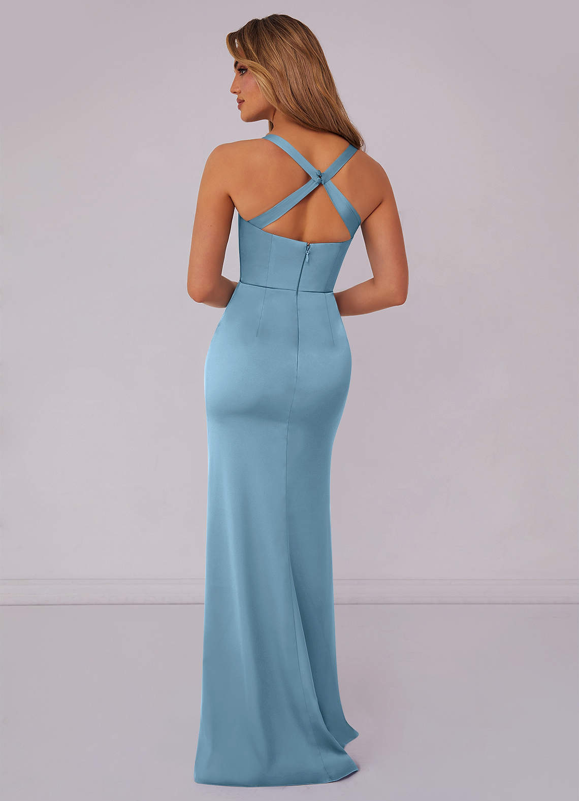 Barbie ♥ Azazie Bridesmaid Dresses Steel Blue Mermaid Pleated Stretch Satin Dress image1