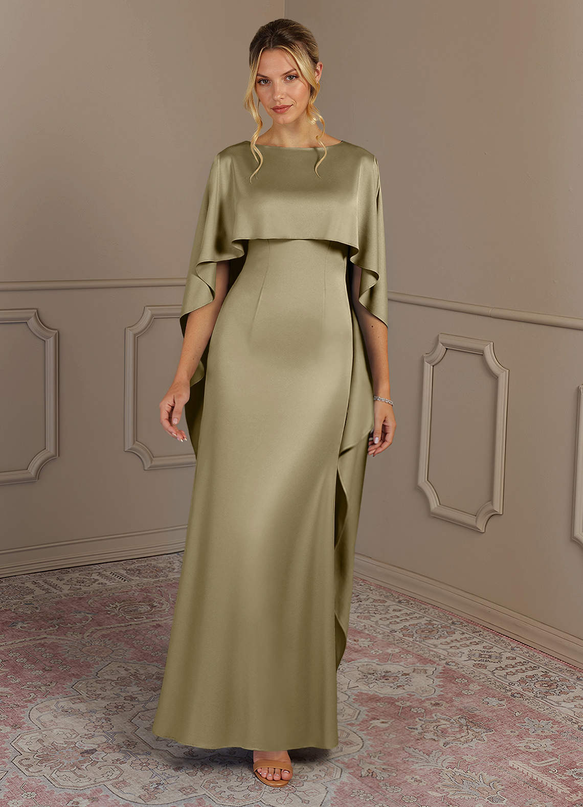 Azazie Eli vestidos de madre de la novia Vestido de Musgo Verde de Satén Elástico de Recto con Cuello de barco image3