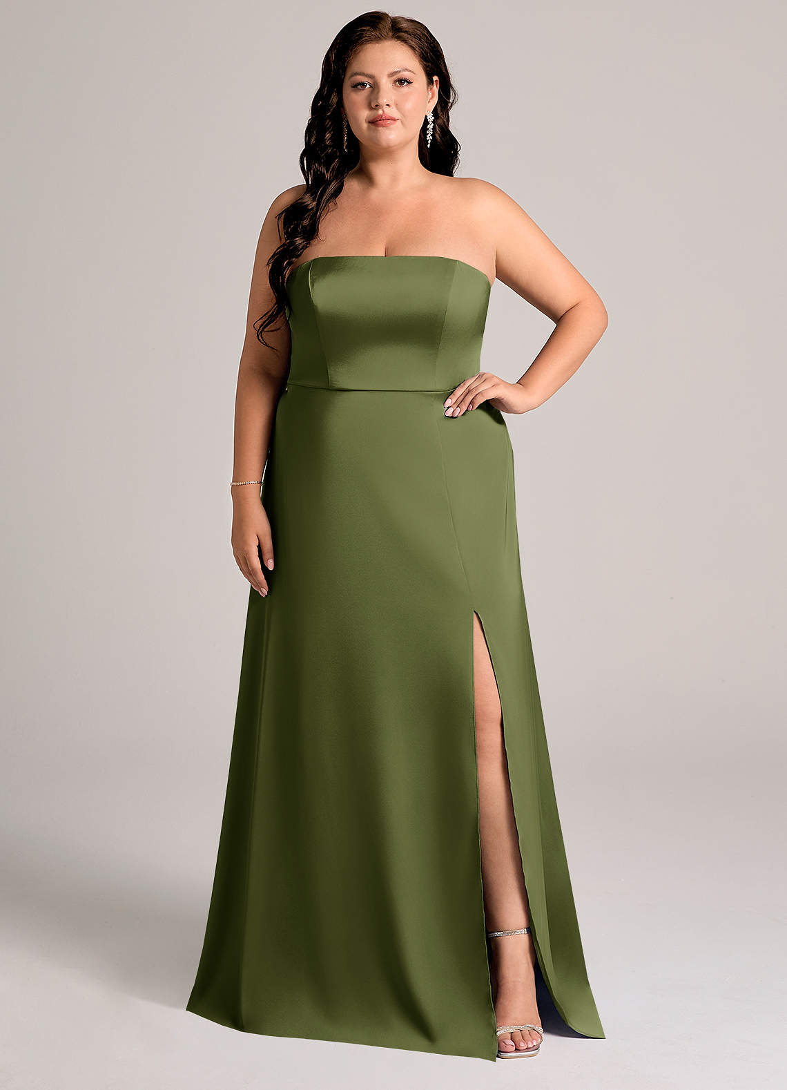 Azazie Wren Bridesmaid Dresses Olive A-Line Strapless Stretch Satin Convertible Dress image1