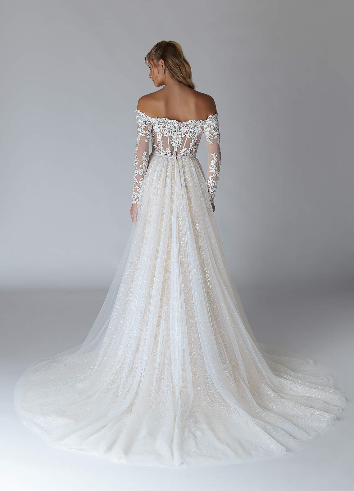 Azazie Solaris Wedding Dresses Diamond White Champagne A-Line V-Neck Sequins Tulle Dress image1
