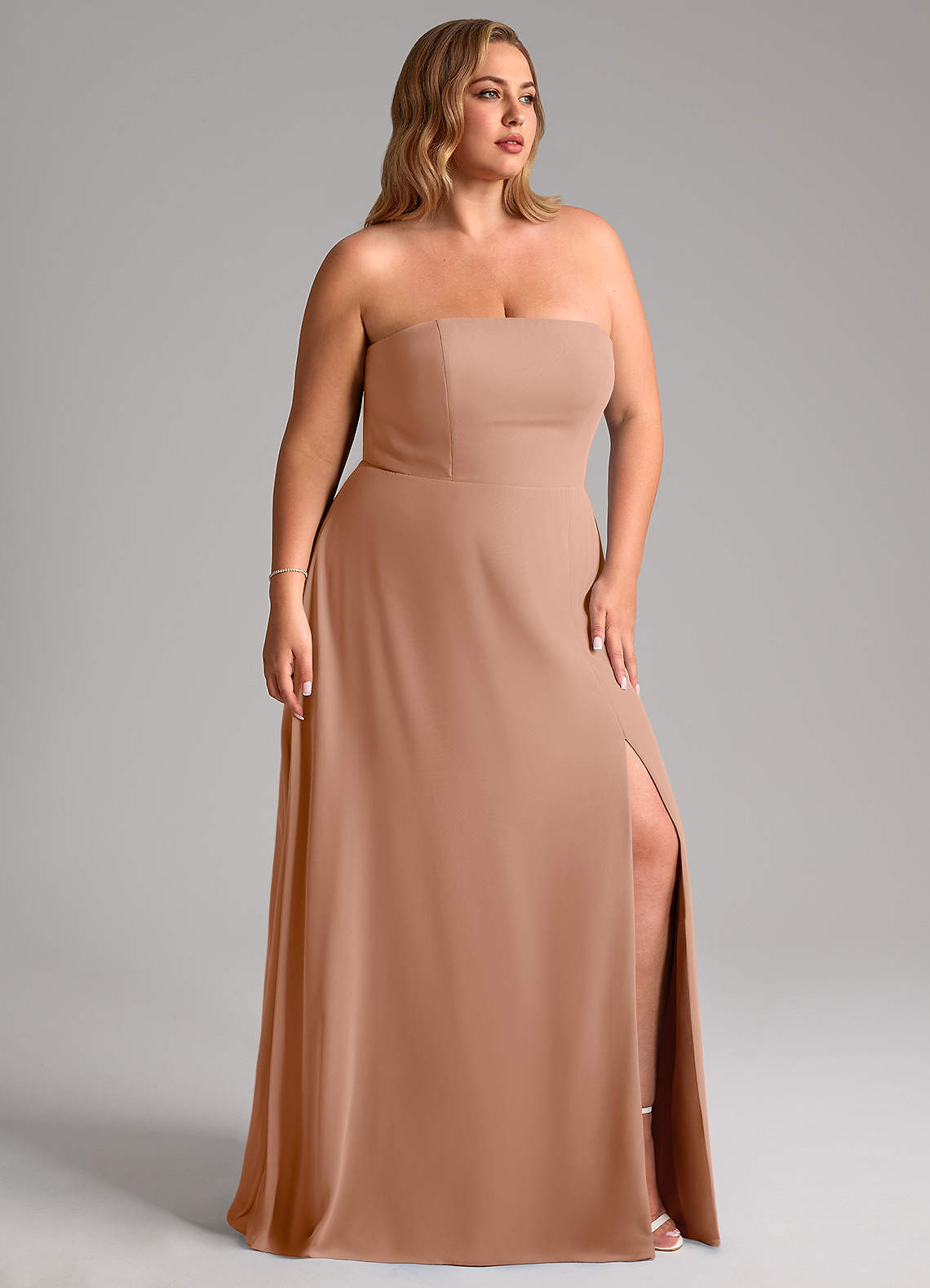 Azazie Wren Bridesmaid Dresses Champagne Rose A-Line Side Slit Chiffon Convertible Dress image11