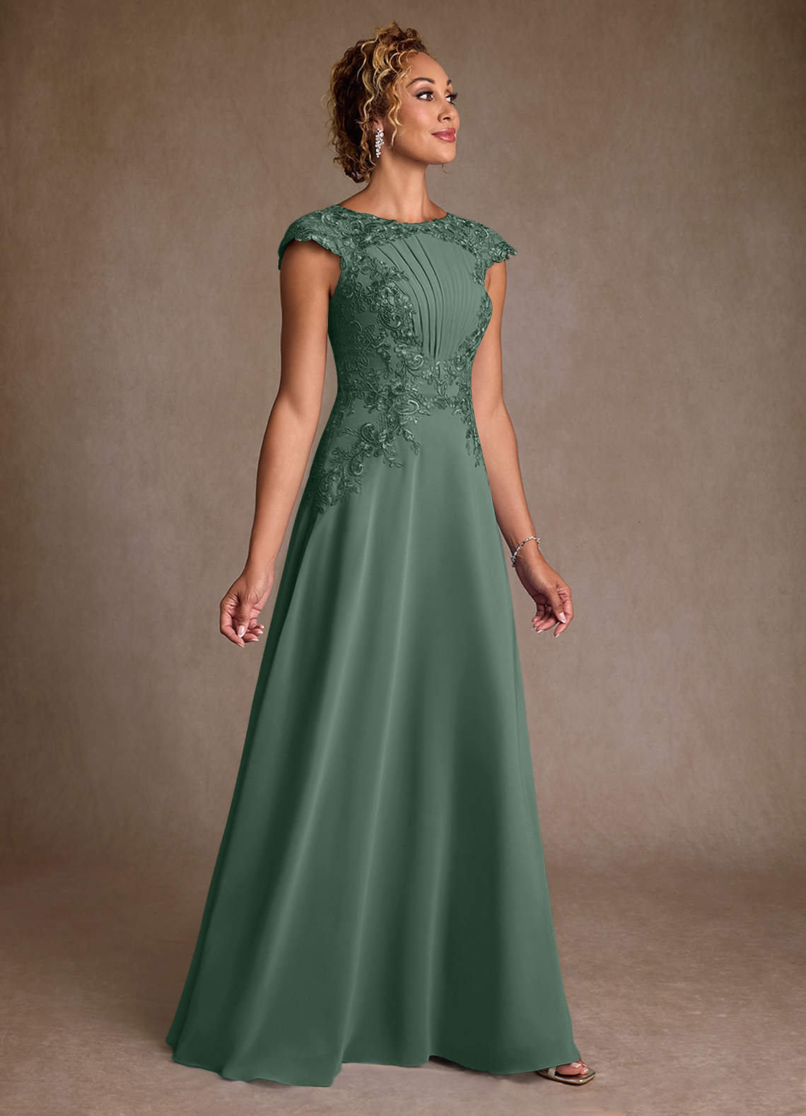 Azazie Christi Mother of the Bride Dresses Eucalyptus A-Line Lace Chiffon Dress image2