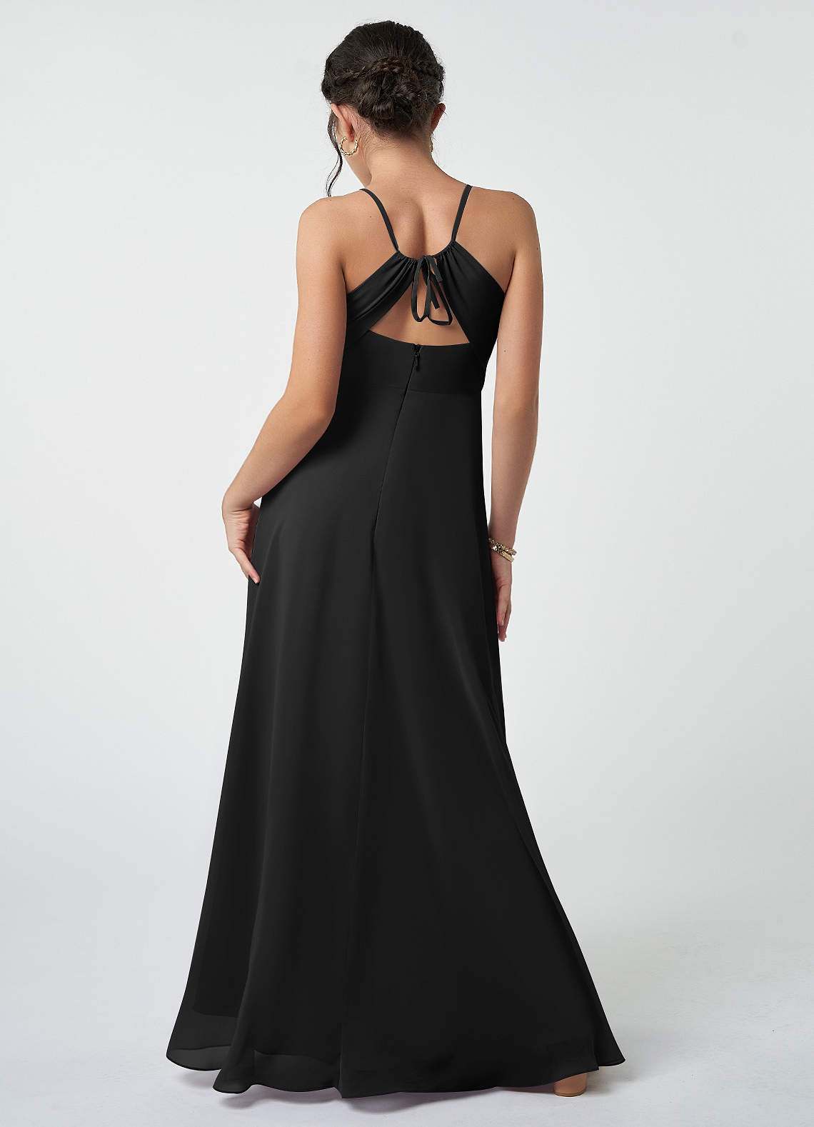 Azazie Avelina Junior A-Linie Plissee Chiffon Kleid Schwarz image2