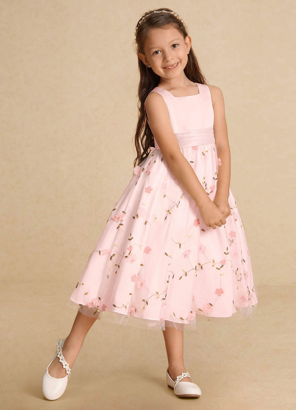 Azazie Pollie Flower Girl Dresses Blushing Pink A-Line Bow Tulle Dress image8