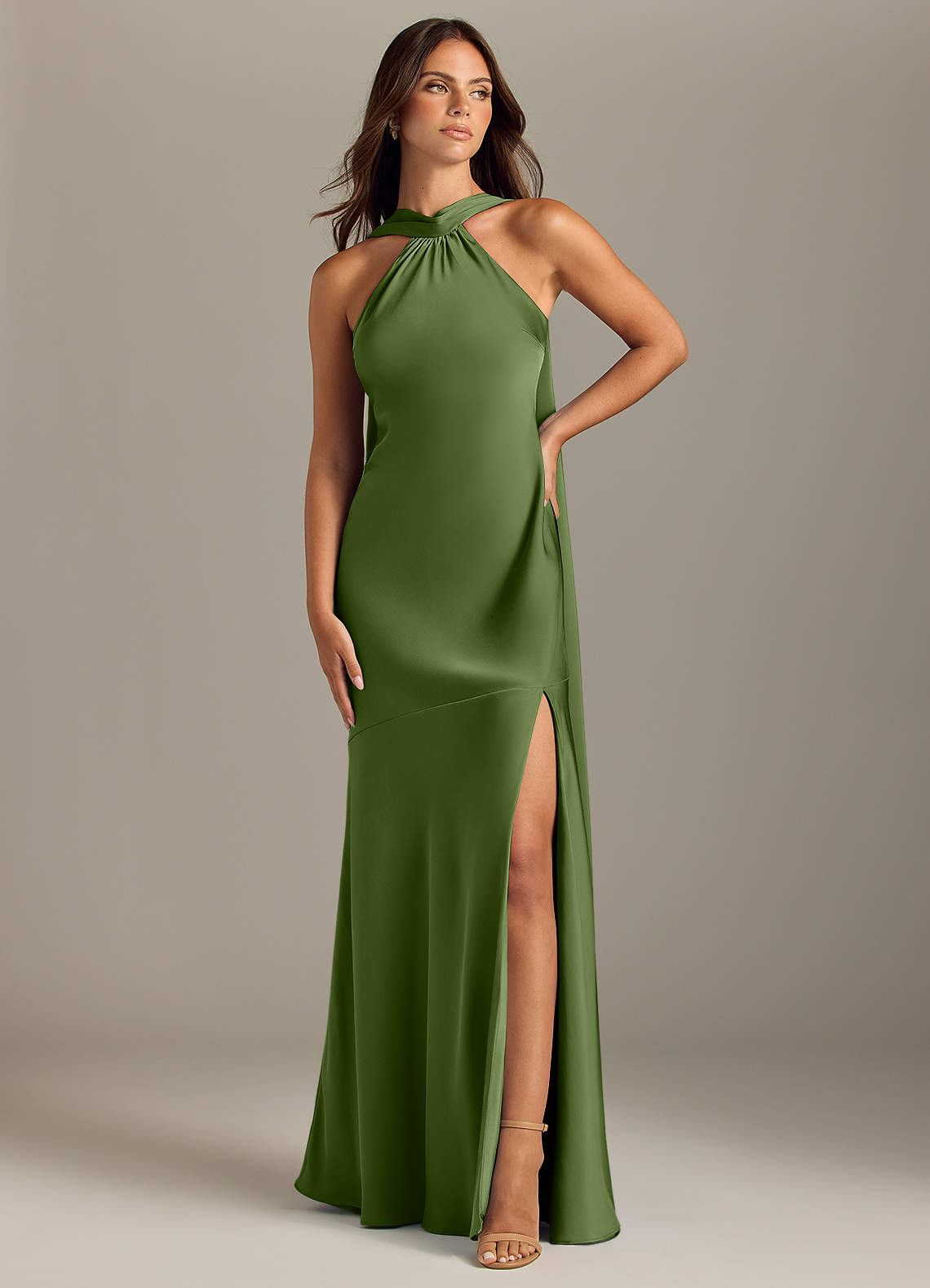 Azazie Kinsley Bridesmaid Dresses Juniper Mermaid Side Slit Stretch Satin Dress image1