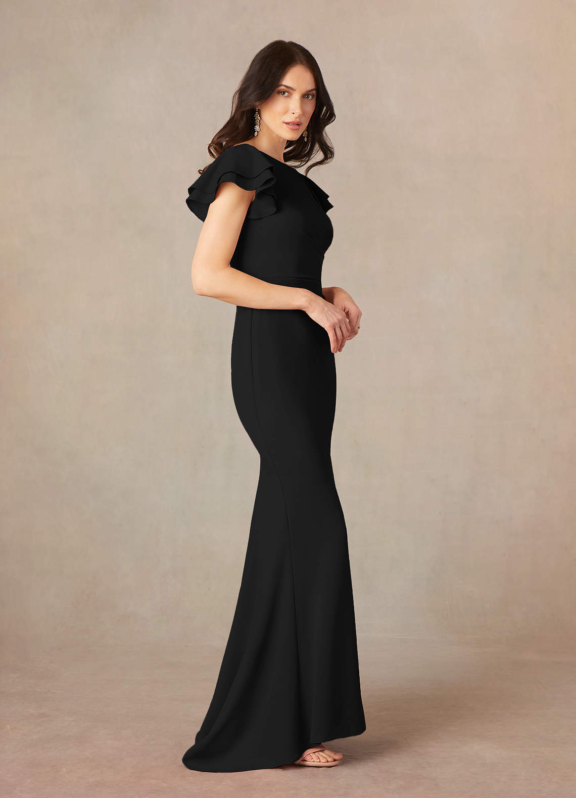 Azazie Peppermint Black Mermaid Scoop Ruched Stretch Crepe Dress