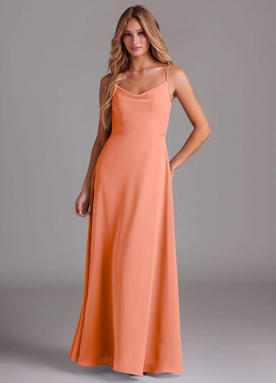 Azazie Daenerys Bridesmaid Dresses Sunset A-Line Cowl Chiffon Dress image1