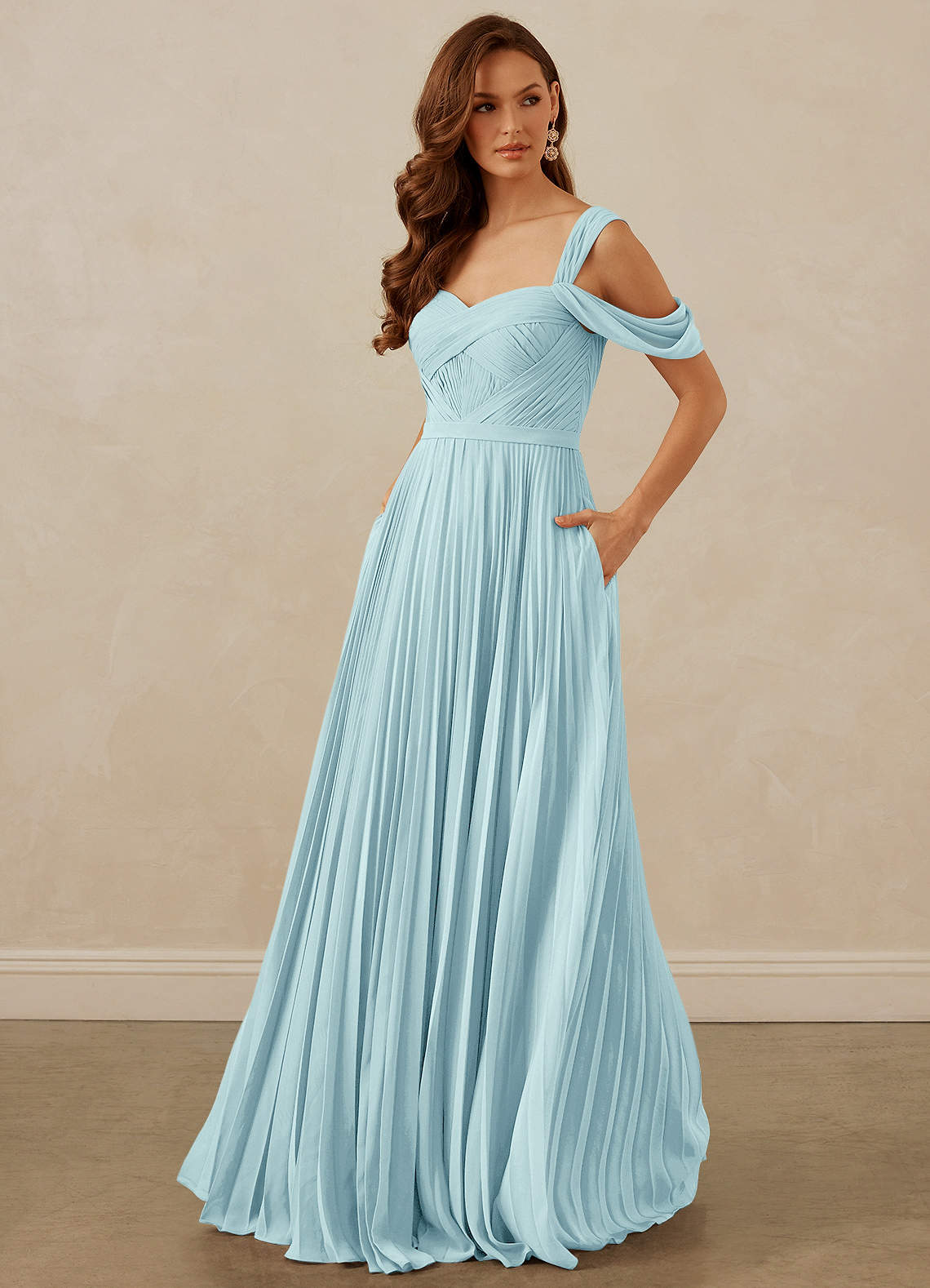 Christian Siriano Bridal for Azazie 1013 Bridesmaid Dresses Sea Glass A-Line Off the Shoulder Chiffon Dress image1