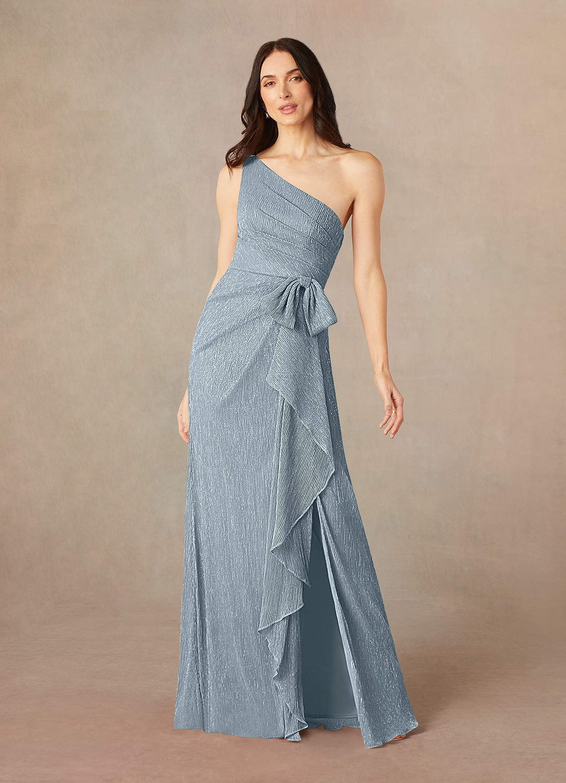 Azazie Jocelyn Mother of the Bride Dresses Dusty Blue Sheath One Shoulder Metallic Mesh Dress image1