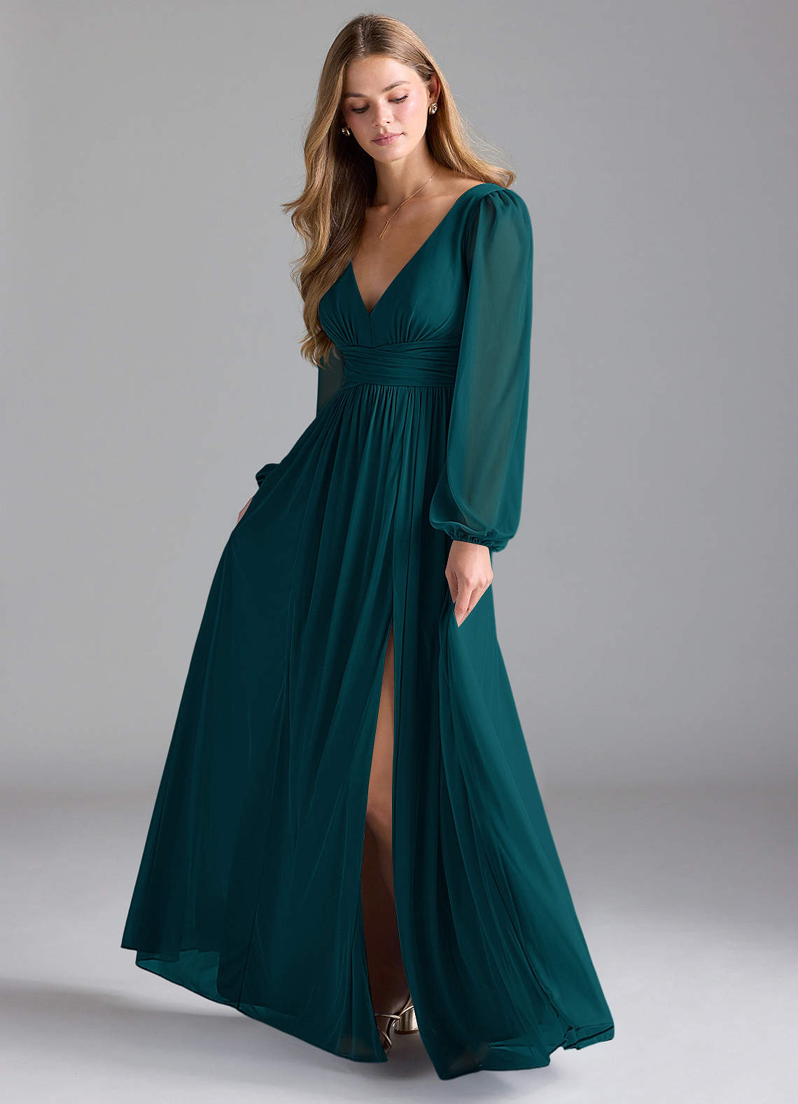 Azazie Norah Brautjungfernkleider A-Linie Gittergewebe Kleid Kiefer image1