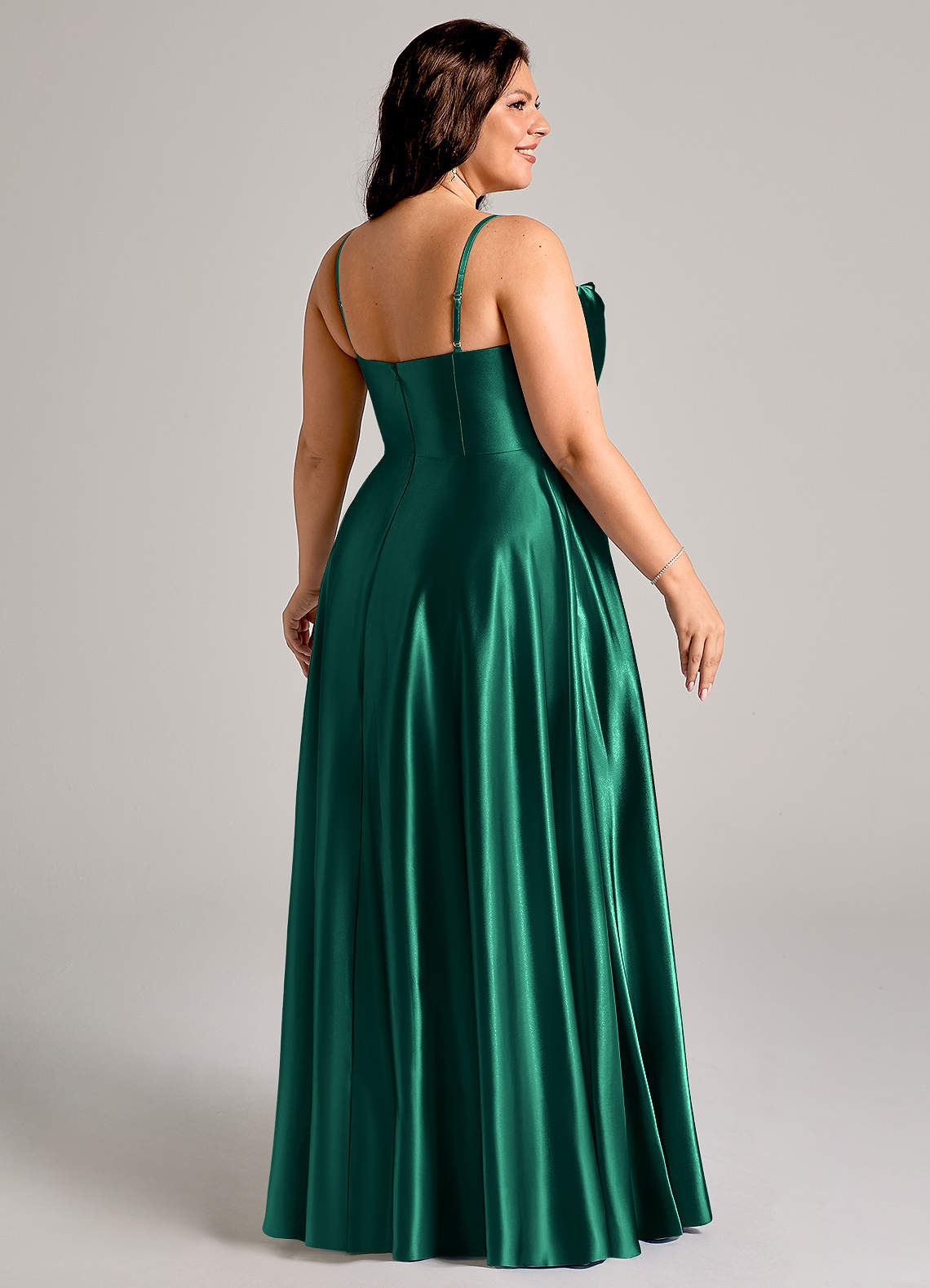 Azazie Elle Emerald Metallic Satin Bridesmaid Dresses | Azazie