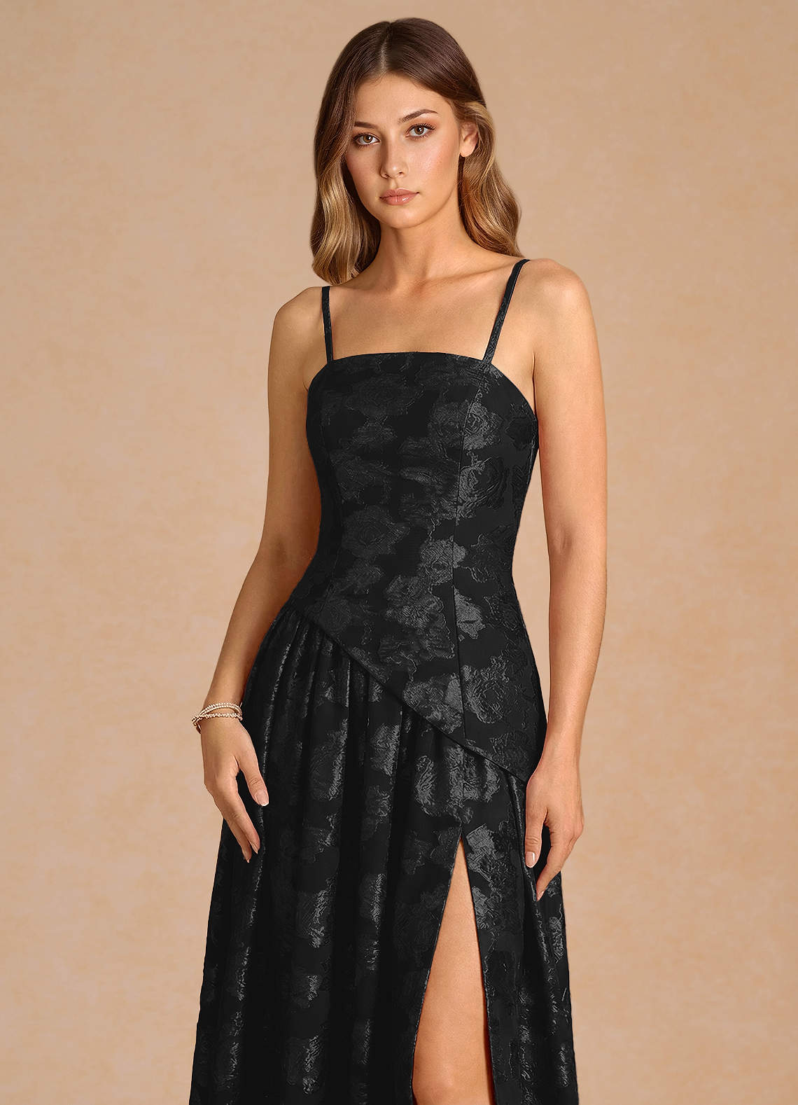Azazie Floor-Length Maxi Dresses A-Line Wedding Guest Formal Semi-Formal Dresses Straight Black