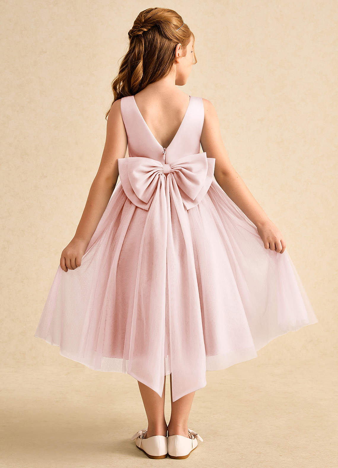 Azazie Winnie Abiti da Ragazza di Fiori Abito Principessa in Tulle Fiocco Rosa Rossore image1