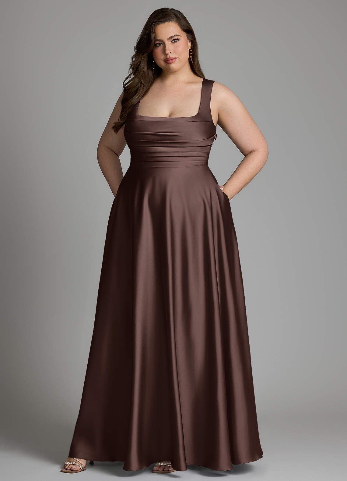 Azazie Azaria Bridesmaid Dresses Ganache A-Line Corset Stretch Satin Dress image8
