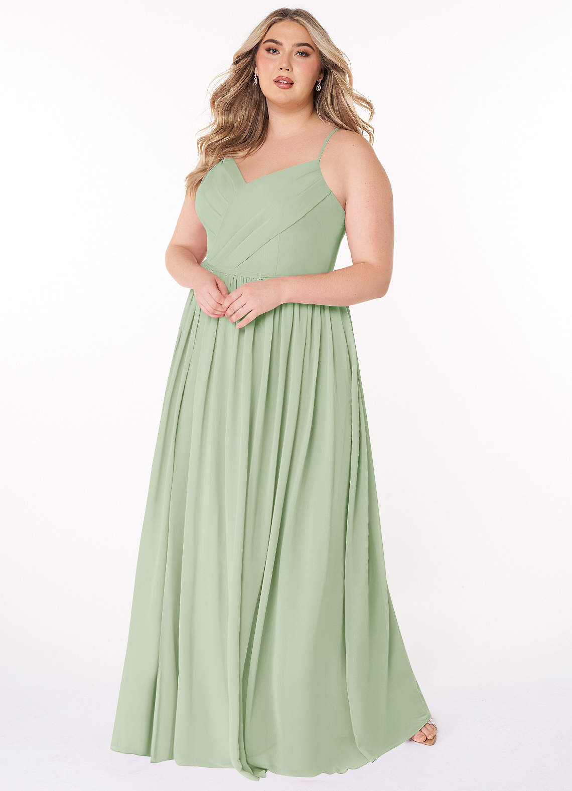 Azazie Cora Bridesmaid Dresses Dusty Sage A-Line Pleated Chiffon Dress image7