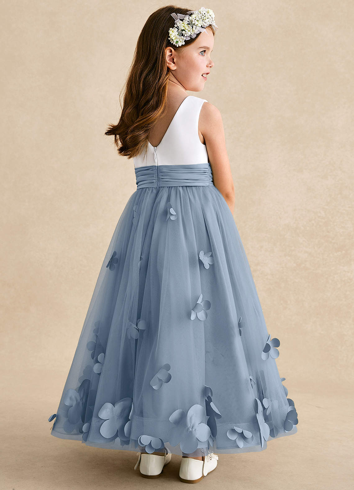 Azazie Vi Flower Girl Dresses Dusty Blue A-Line Sleeveless Tulle Dress image3