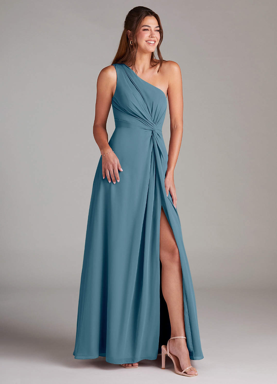 Azazie Brooke Bridesmaid Dresses Bermuda A-Line One Shoulder Chiffon Dress image3