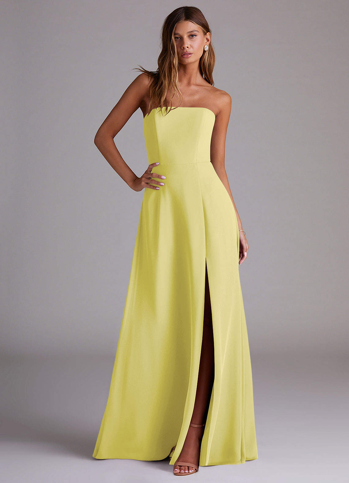 Azazie Wren Abiti da Damigella Abito Convertibile A-Line in Chiffon Spacco Laterale Sorbetto Al Limone image2