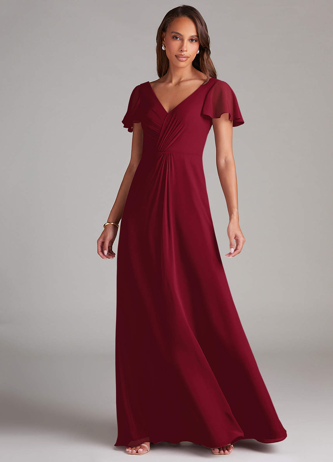 Azazie Soren Bridesmaid Dresses Burgundy A-Line Ruched Chiffon Dress image2