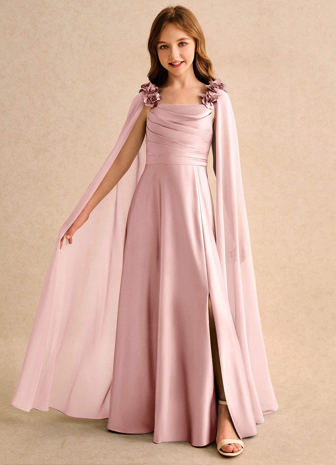 Azazie A-Line/Princess Square Neck Floor-Length Chiffon Flower Girl Dresses