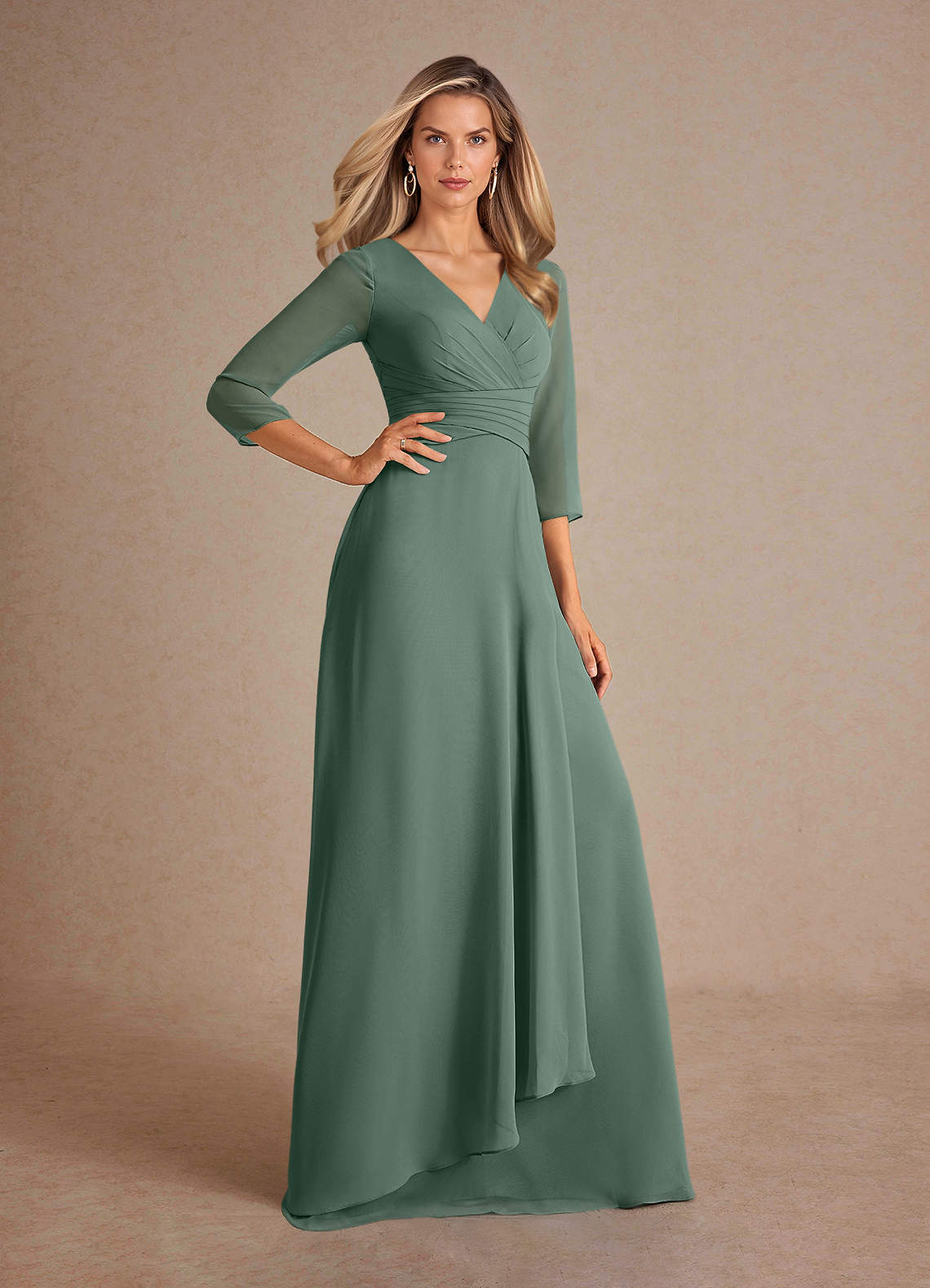 Azazie Mayfield Abiti per la Madre della Sposa Abito A-Line in Chiffon Plissettato Eucalipto image3