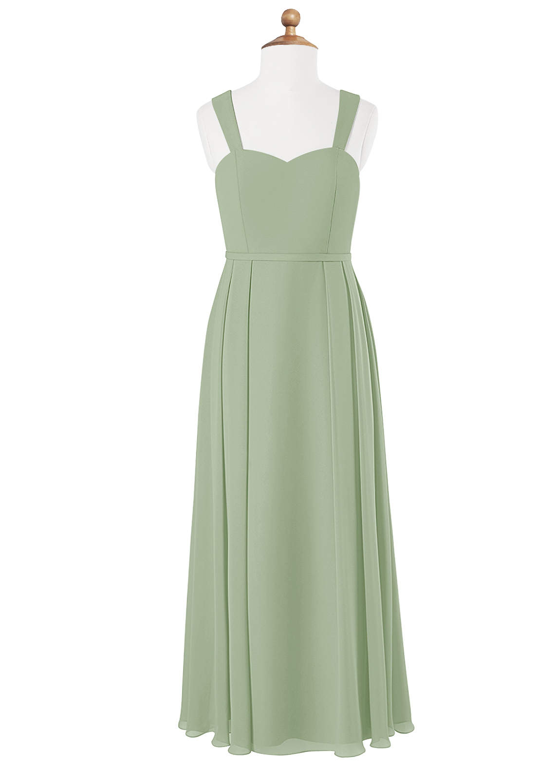 Azazie Simoan Junior Abito A-Line in Chiffon Scollo a Cuore Verde Salvia image3