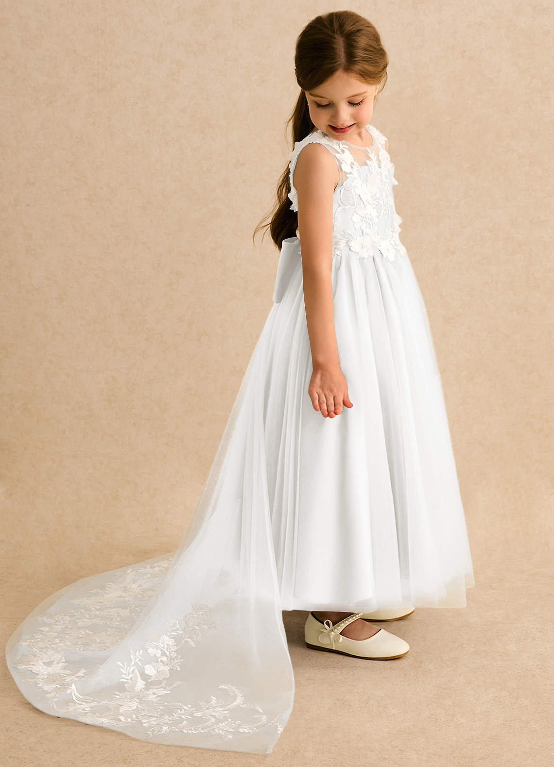 Azazie Mixie Flower Girl Dresses Ivory Ball-Gown Lace Dress image2