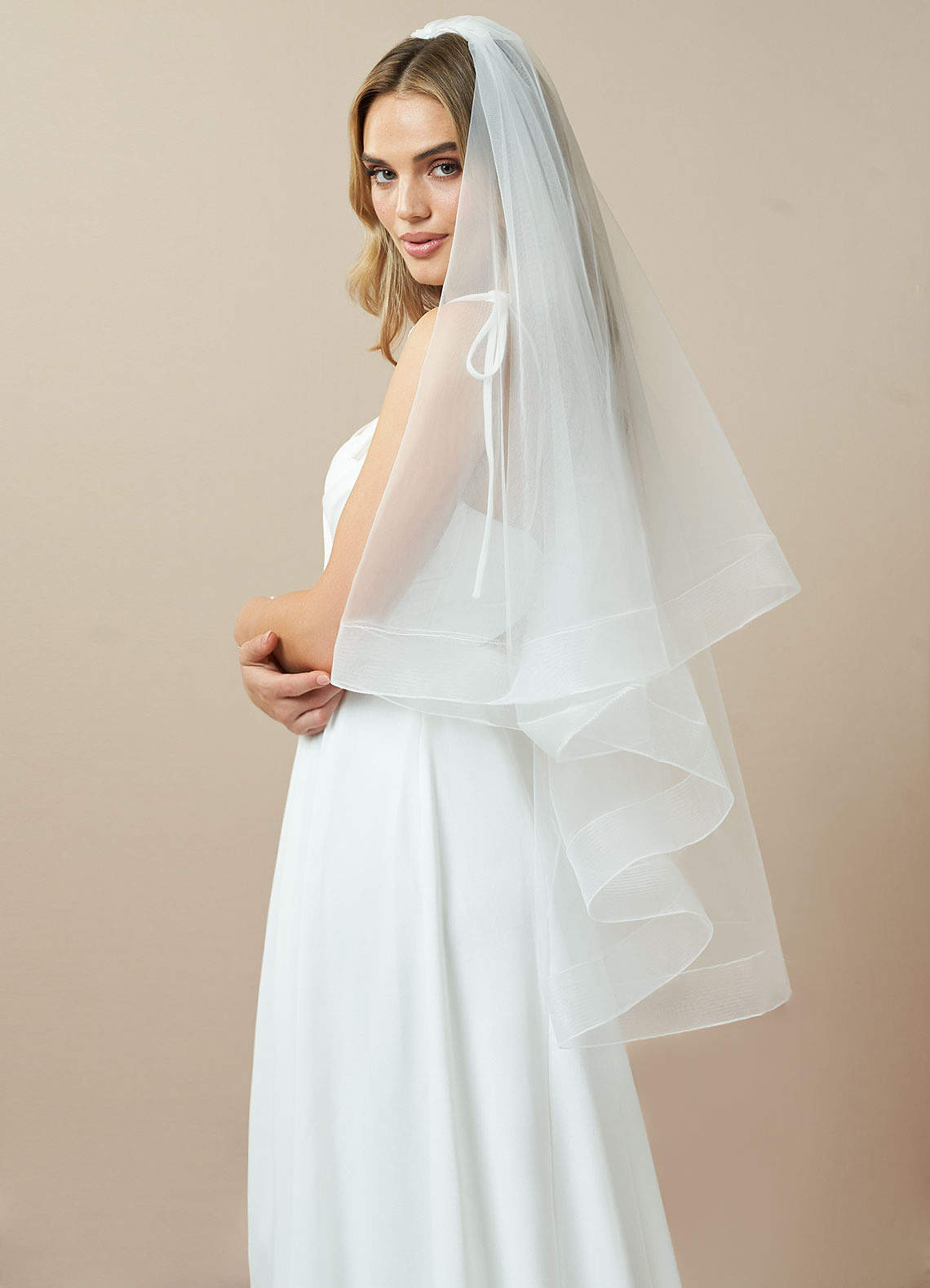 front Richelle Fingertip Veil With Blusher