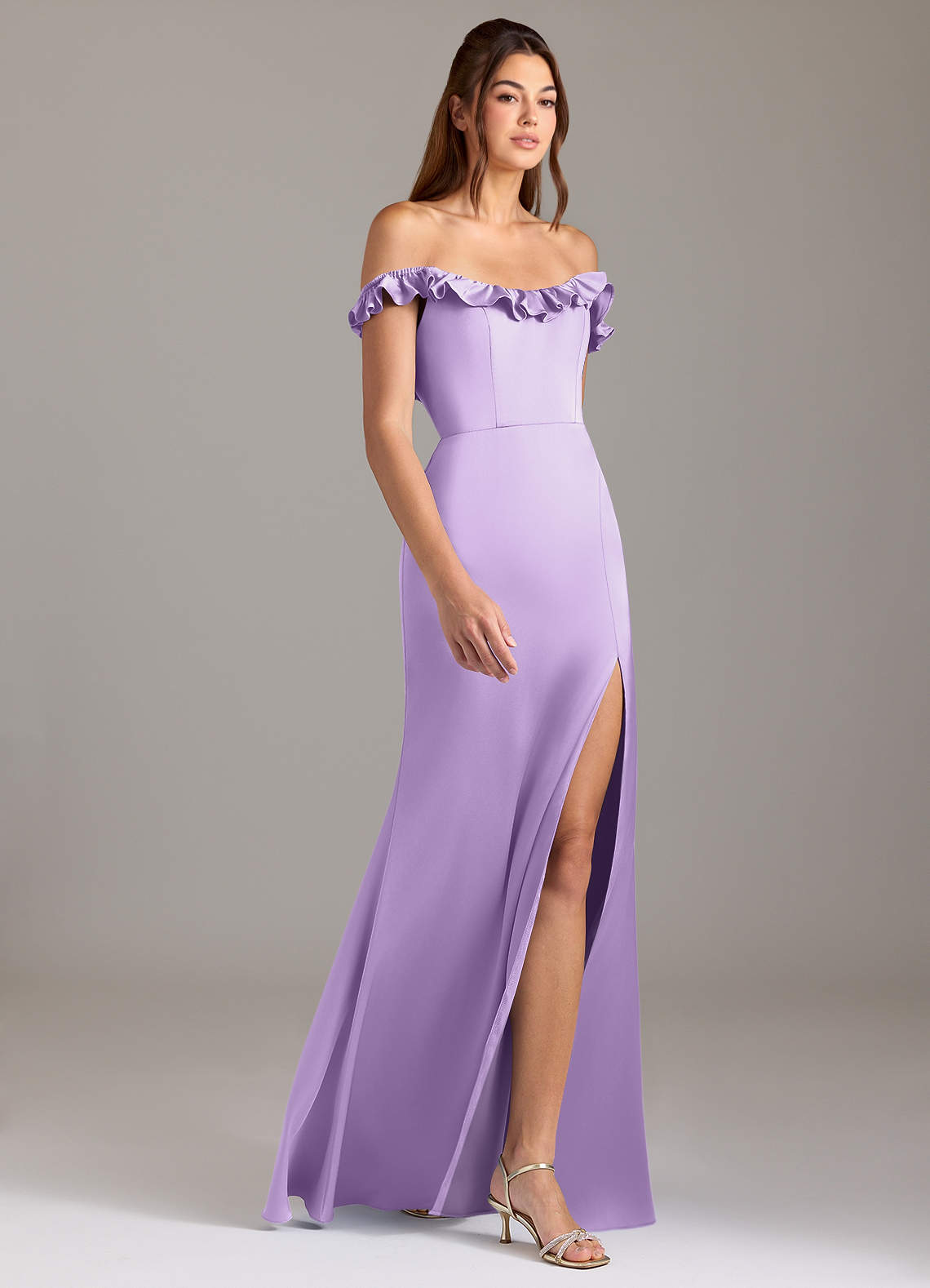 Azazie Callie Robes de demoiselle d'honneur Robe Trapèze Convertible en Satin extensible Rayé Lilas image5
