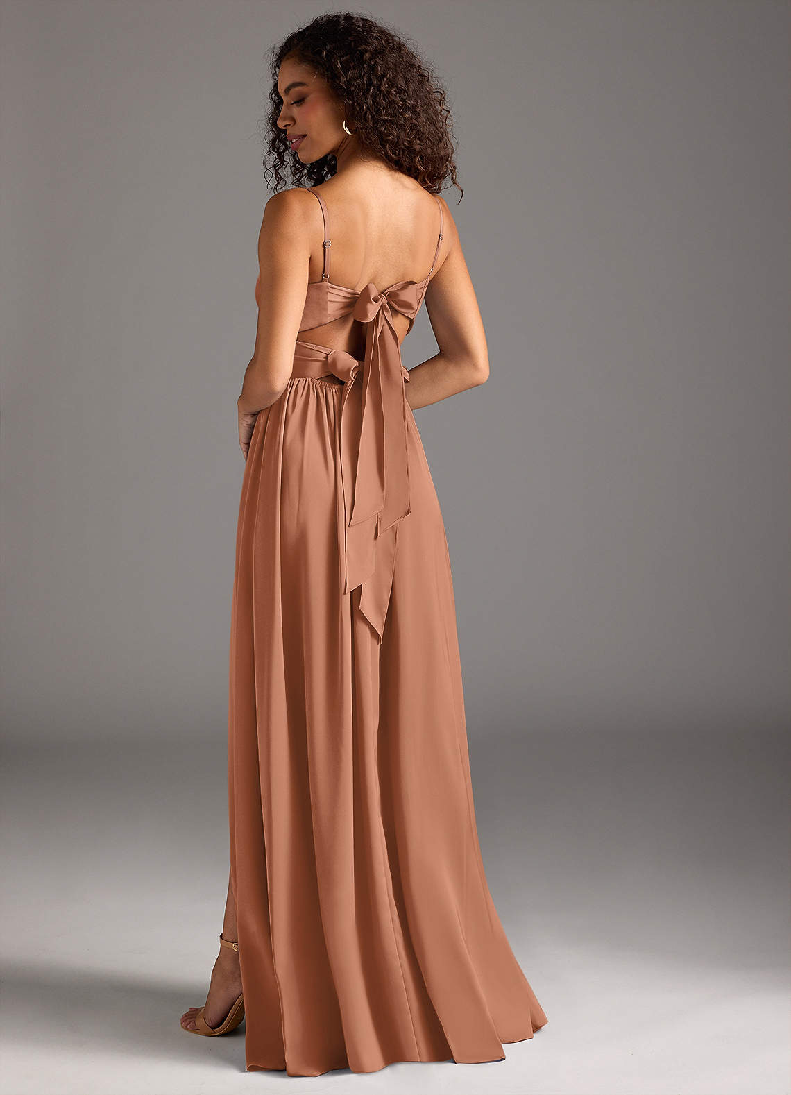 Azazie Zeya Vestidos de damas de honor Vestido de Bronceador de Satén Elástico de Corte en A con Plisado image1