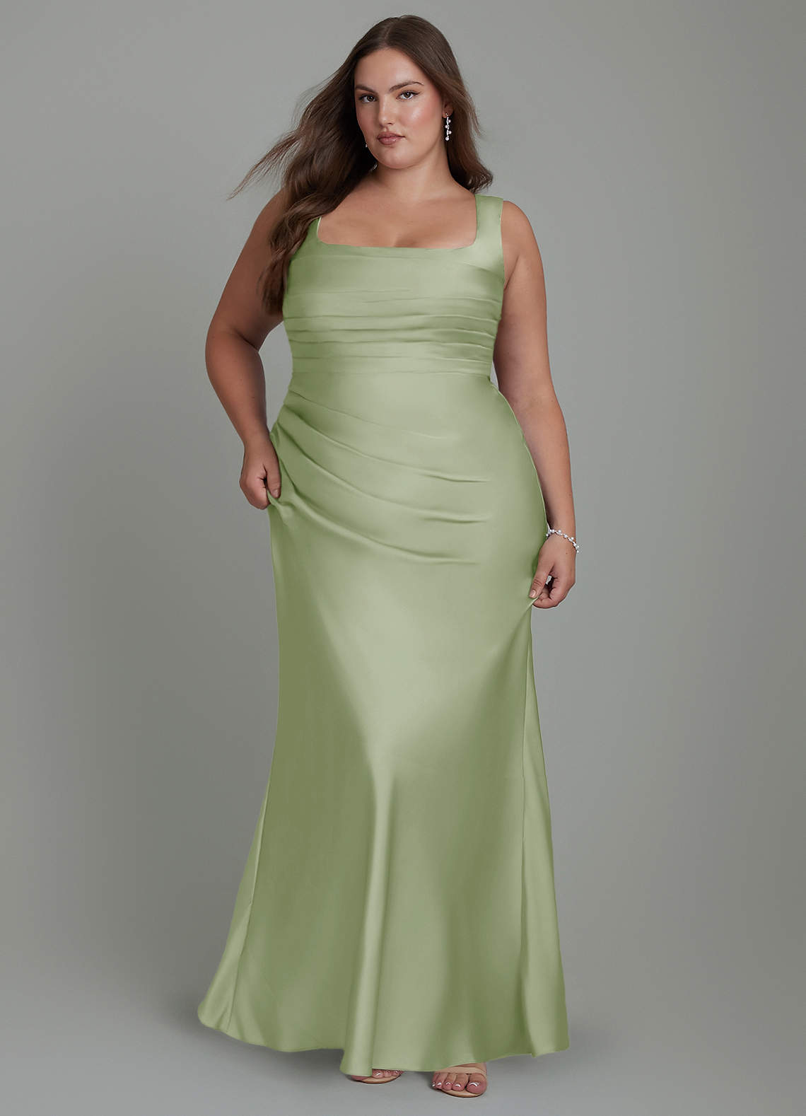 Azazie Agustina Bridesmaid Dresses Dusty Sage Mermaid Corset Stretch Satin Dress image8