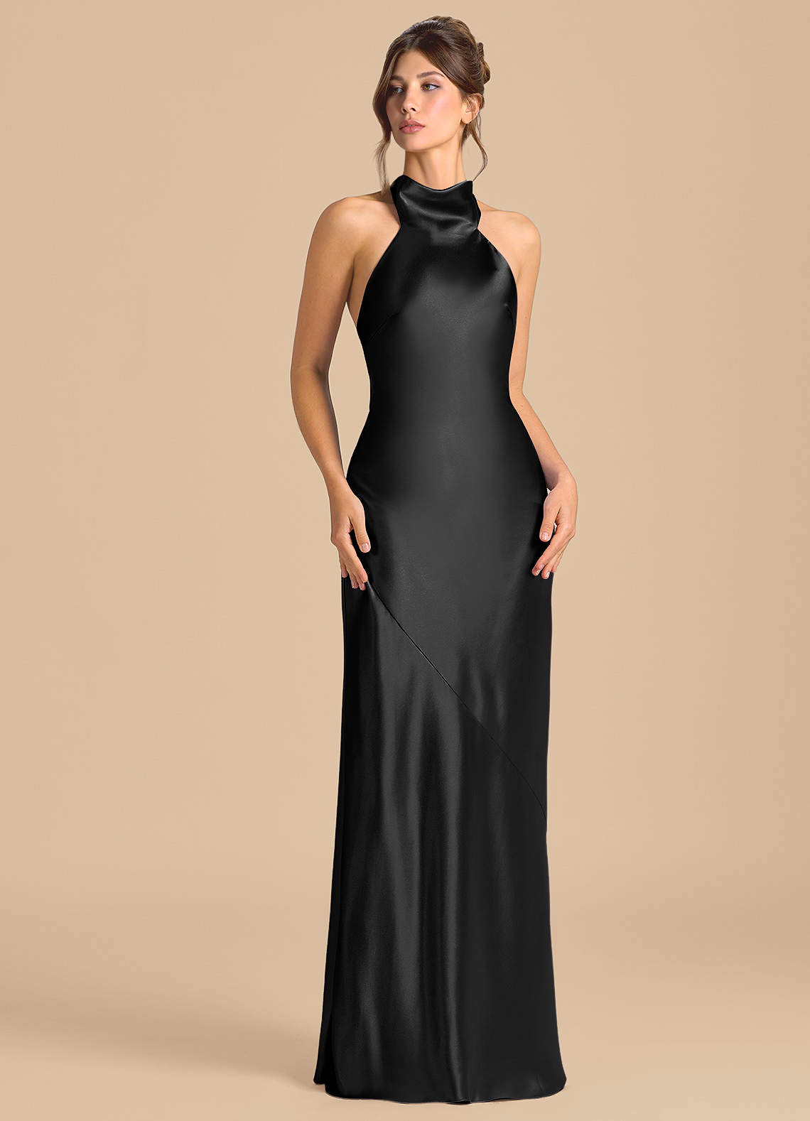 Azazie Velli Brudtärnklänningar Klä av Tubklänning i Metallisk satin Hög hals Svart image1