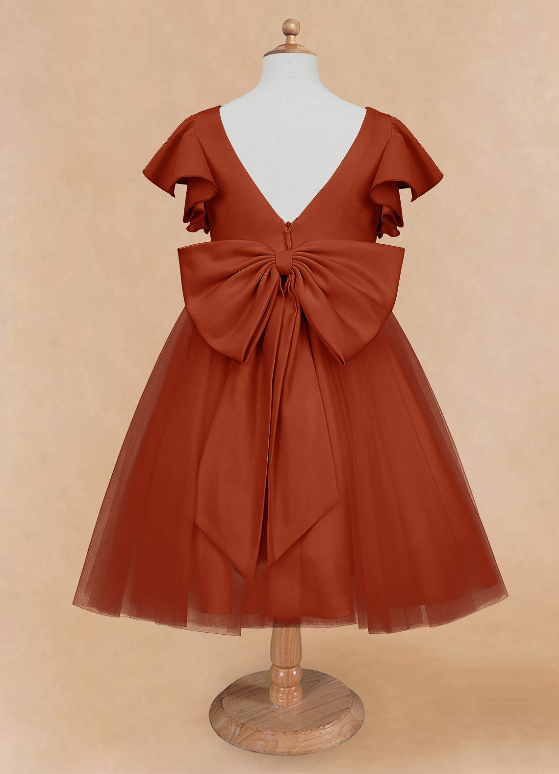 Azazie Kaeya Flower Girl Dresses Paprika A-Line Bow Tulle Dress image5