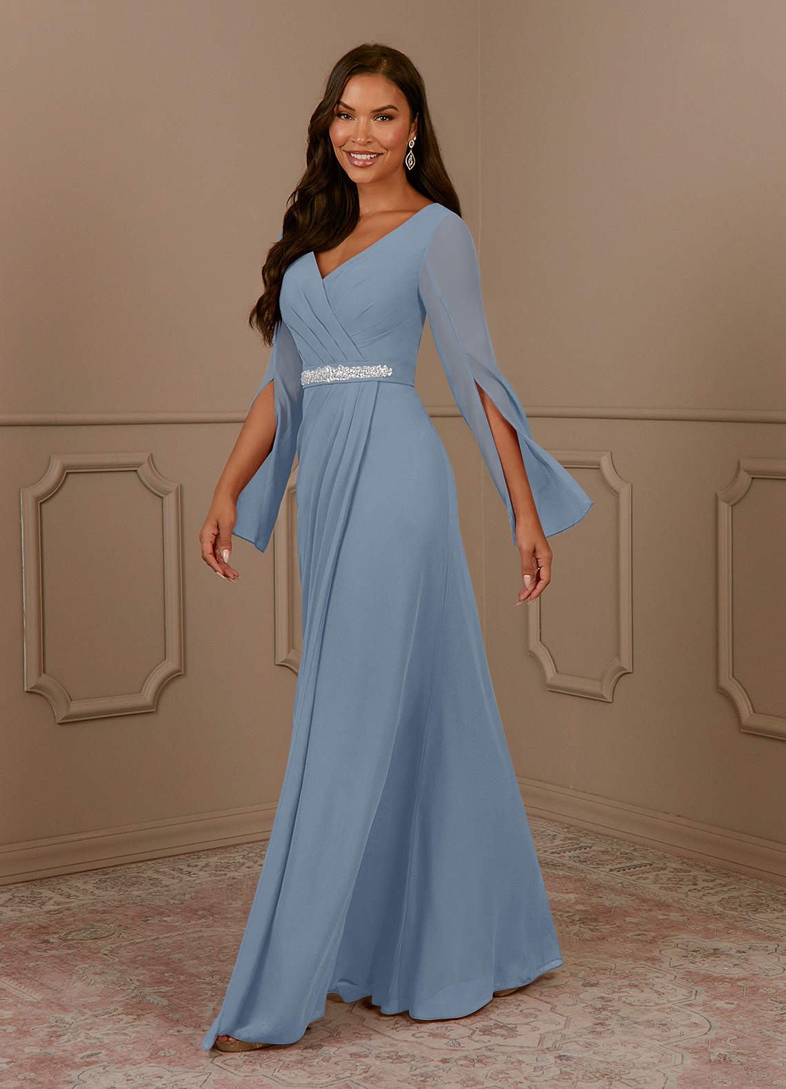 Azazie Belinda Mother of the Bride Dresses A-Line V-Neck Pleated Chiffon Floor-Length Dress image1