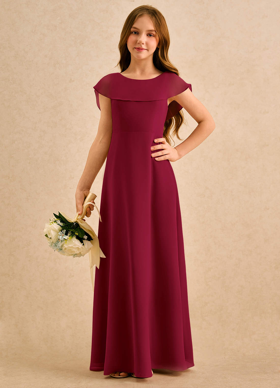 Azazie Kittie Girls Formal Flower Girl Klänningar Klänning A-Line i Chiffong image4