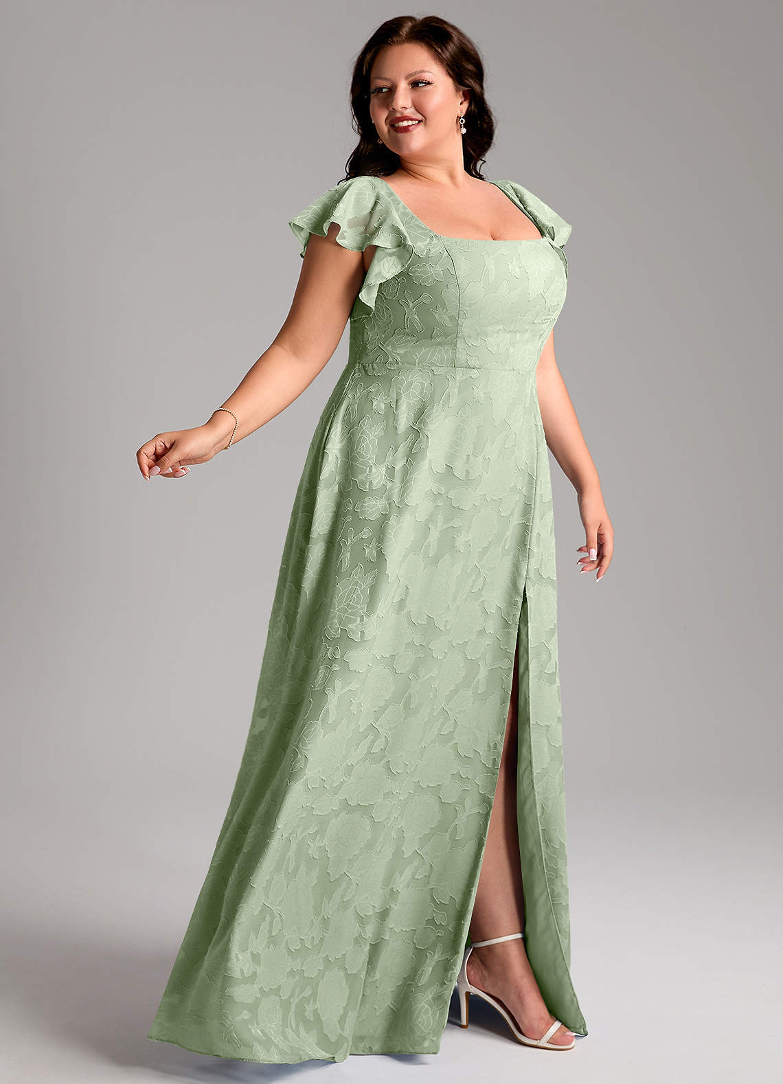 Azazie Bondi Bridesmaid Dresses Dusty Sage A-Line Side Slit Floral Burnout Dress image8