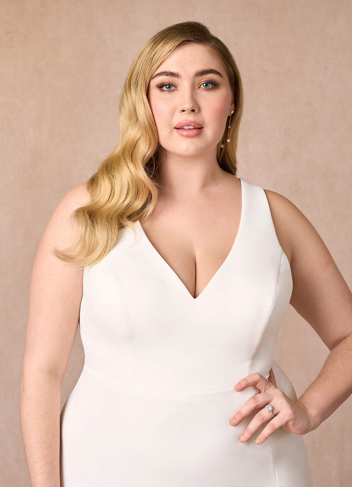 Azazie Chari Wedding Dresses Diamond White A-Line V-Neck Stretch Crepe Dress image9