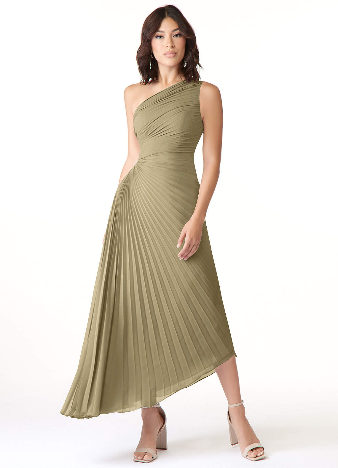 Azazie Kirra Bridesmaid Dresses Moss Green A-Line One Shoulder Chiffon Dress image1