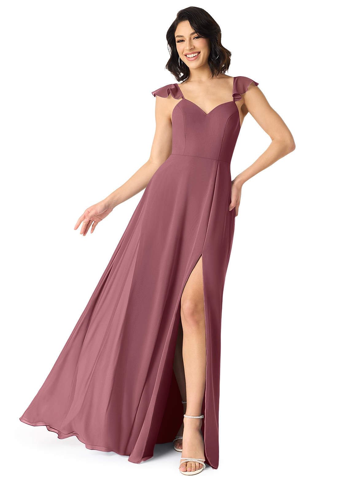 azazie desert rose bridesmaid dresses A-Line V-Neck Floor-Length Chiffon finishing this gorgeous look maya-lookbook Spark Queen Light Pink Size:Mother L
