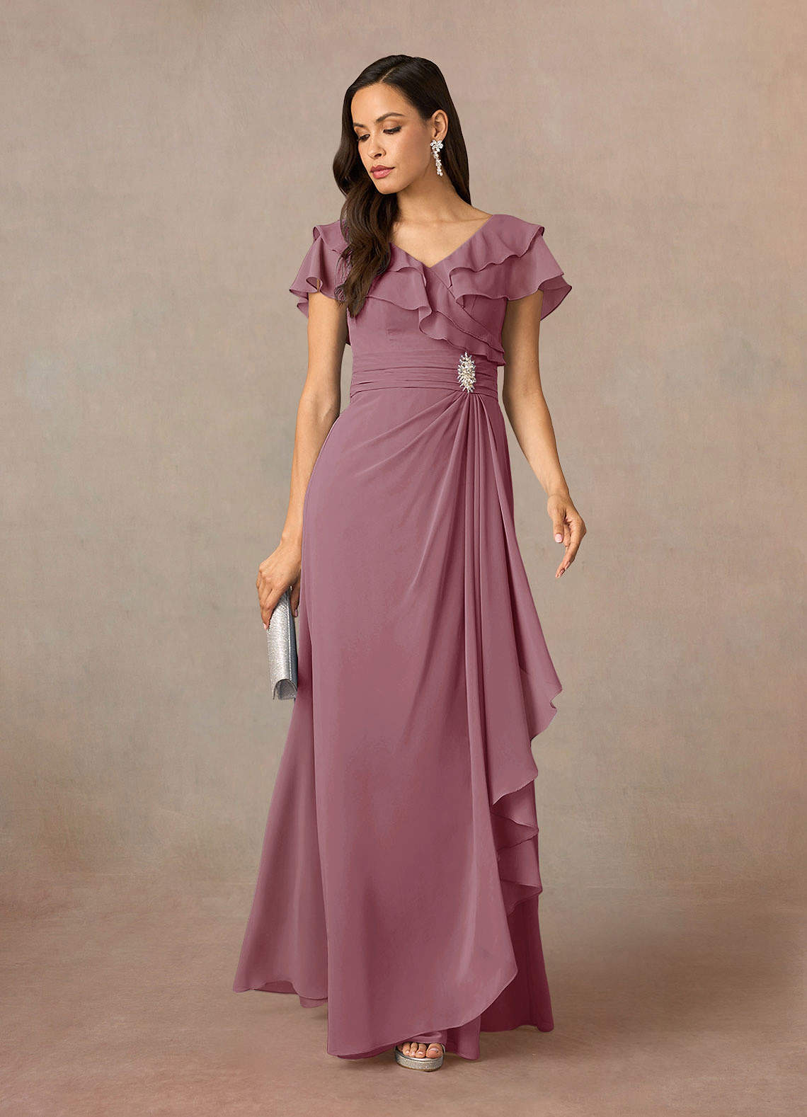 sachin and babi light blue dress 1930s Floral Silk Chiffon Gown with Scalloped Ruffles — Wayward Collection main image 1