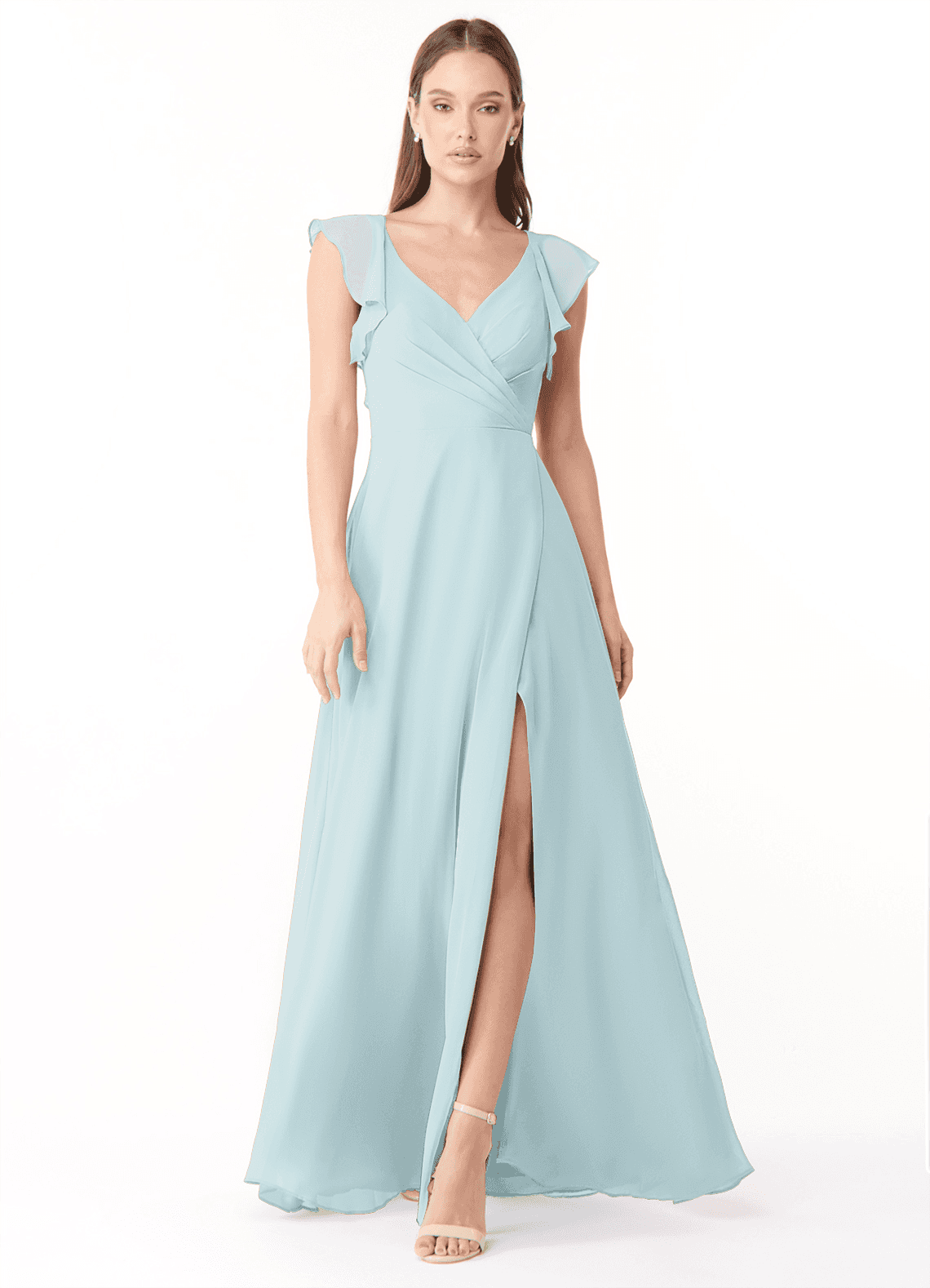 Azazie Yoko Bridesmaid Dresses Mist A-Line Ruched Chiffon Dress image1