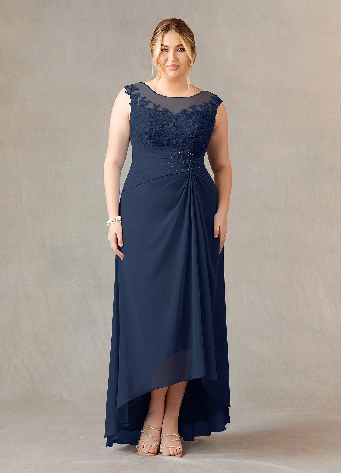 Azazie Endora Mother of the Bride Dresses Dark Navy A-Line Scoop Lace Chiffon Dress image6