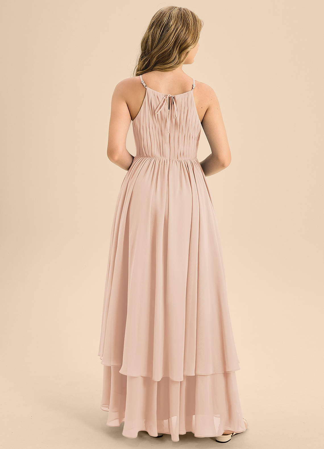 Azazie Elliora Junior Vestido de Rosa Inglesa de Gasa de Corte en A con Plisado image1