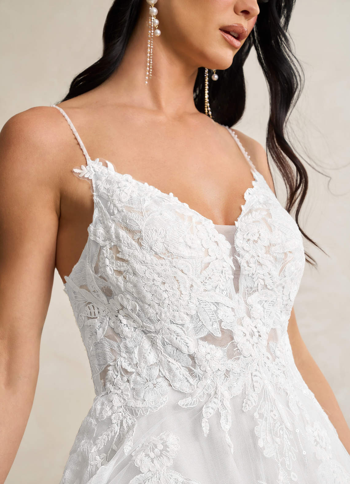 Azazie Lorenza Wedding Dresses Diamond White A-Line V-Neck Sequins Tulle Dress image7