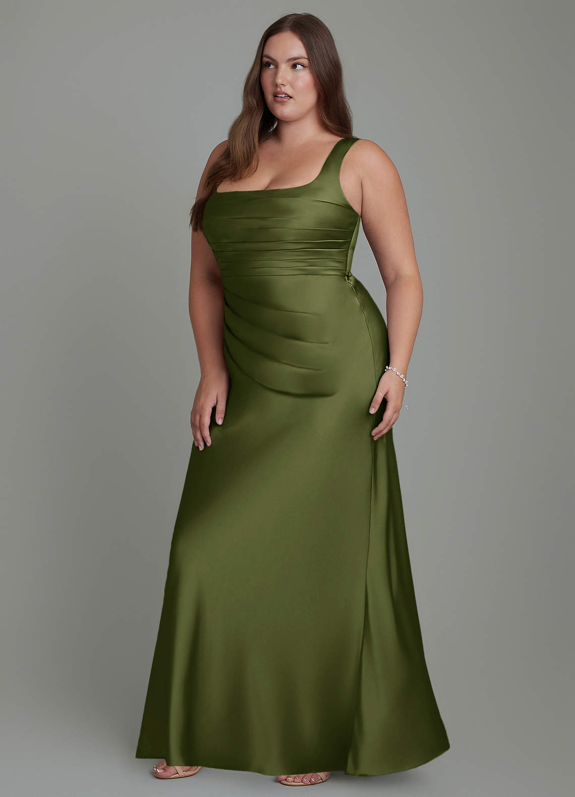 Azazie Agustina Bridesmaid Dresses Olive Mermaid Corset Stretch Satin Dress image10